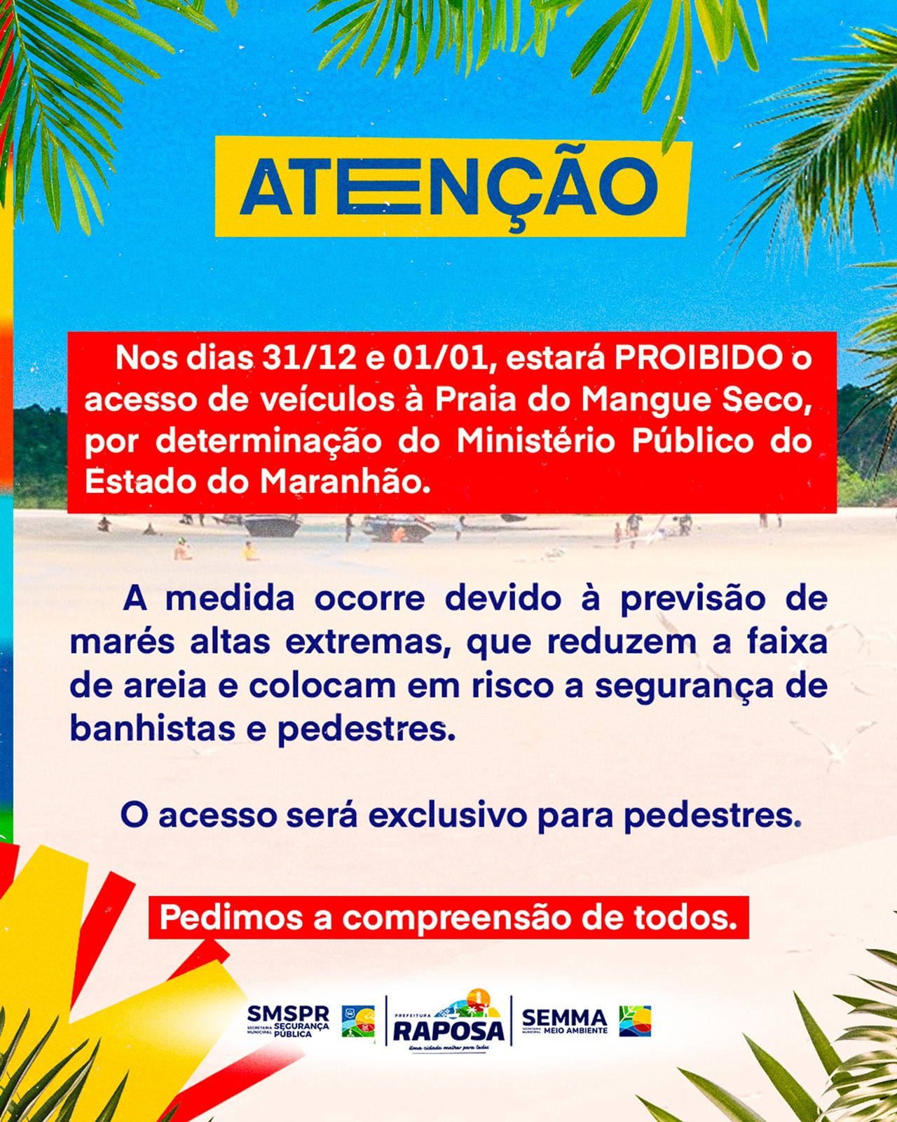 Em cumprimento ao MPMA, Prefeitura de Raposa adota medidas de segurança na Praia do Mangue Seco